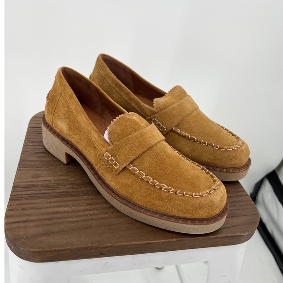 Lucky Brand Shoes - Lucky Brand Larissah Suede Loafers Cuoio Brown Whipstitch Penny Shoe NWT Size 11